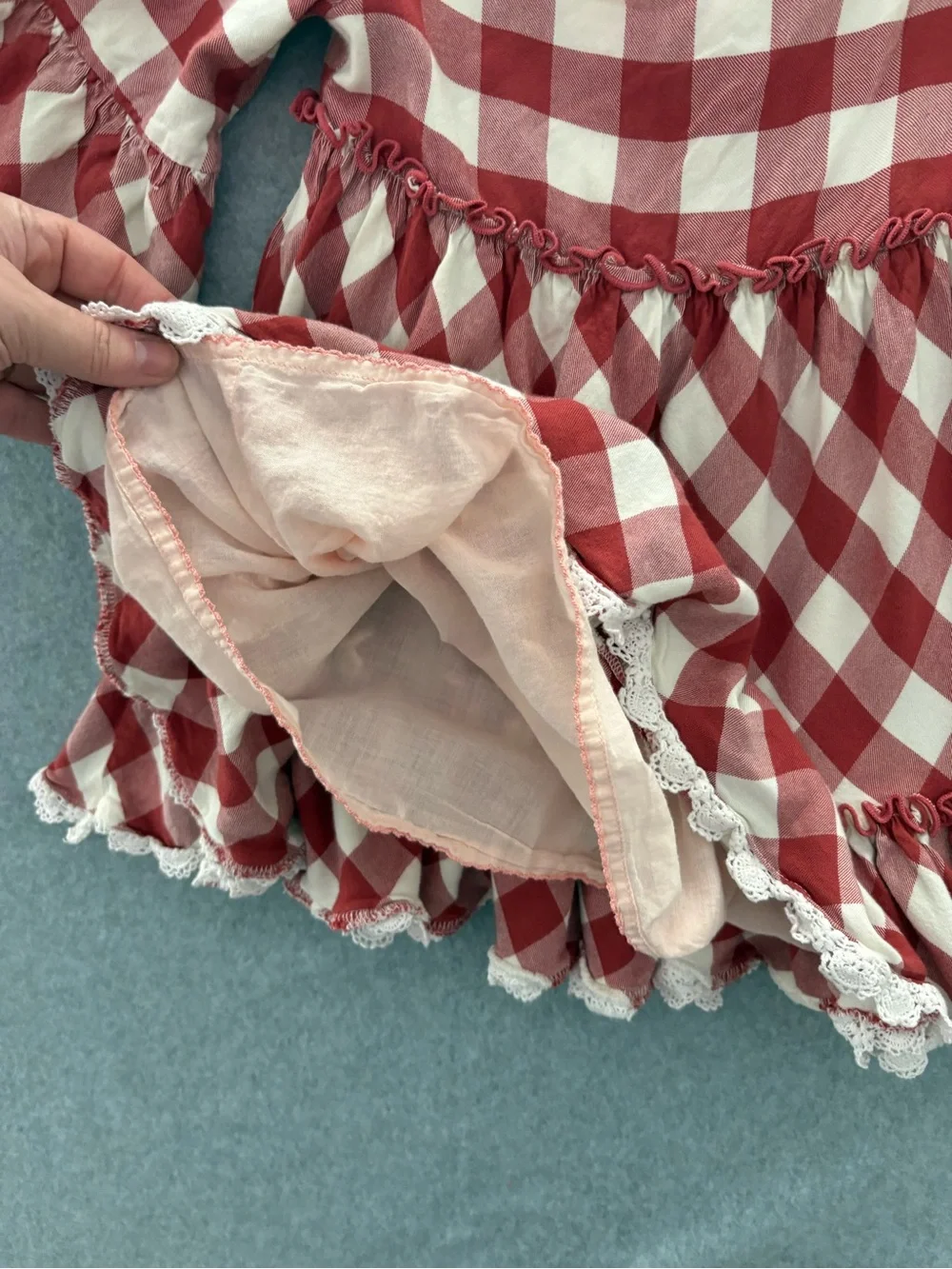 Matilda Jane Red Gingham Ruffle Lace Cottagecore Kassidy Dress Girls Size 4